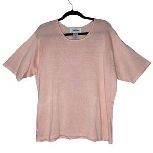 Worthington‎ VTG XL Peach Knit Top Short Sleeve Crew Neck Lightweight Sweater